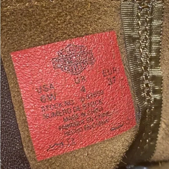 Harley Davidson Mandy Brown Black Leather Biker Slate Buckle Ankle Boots 6W - Picture 12 of 13